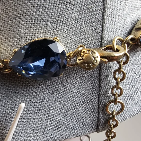 [J. Crew] Blue Crystal Multi Shaped Riviere Gold Toned Statement Necklace - Picture 5 of 16